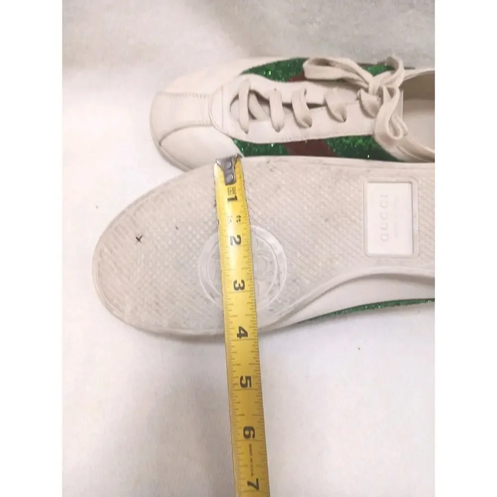 RARE Gucci Falacer Glitter Sneakers Men Sz 7 White Leather Green Red SPARKLE